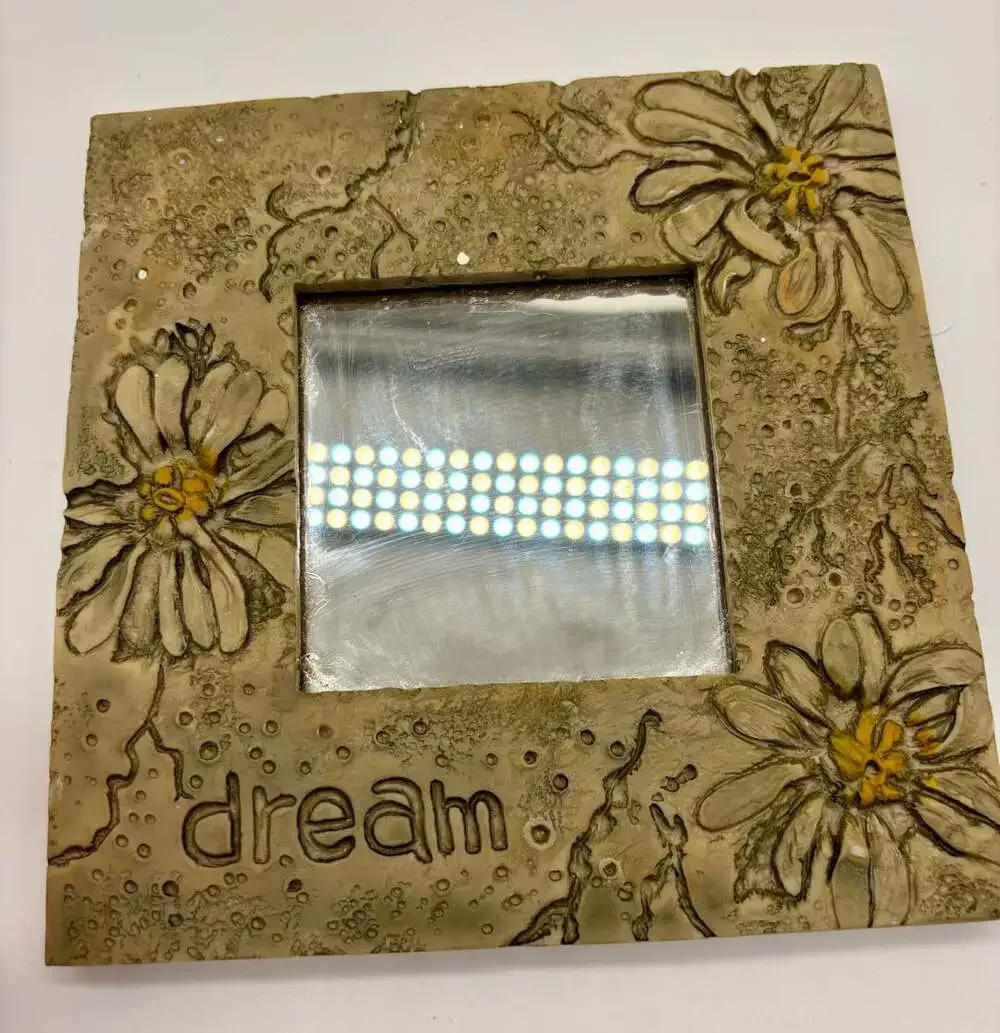 Set of 3 Small Hanging Wall Accent Mirrors Square Stone Texture with Quotes